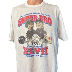 John & Jim Harbaugh SUPER BRO Super Bowl XLVII ‘47 White Cartoon Shirt Sz Large
